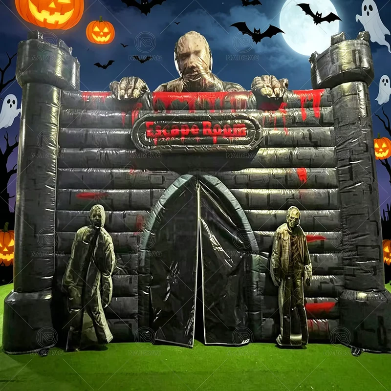 Giant Inflatable Haunted House Escape Room met Zombie Figuren Inflatable Horror Maze Tent voor Halloween Evenement Tuin Decoratie