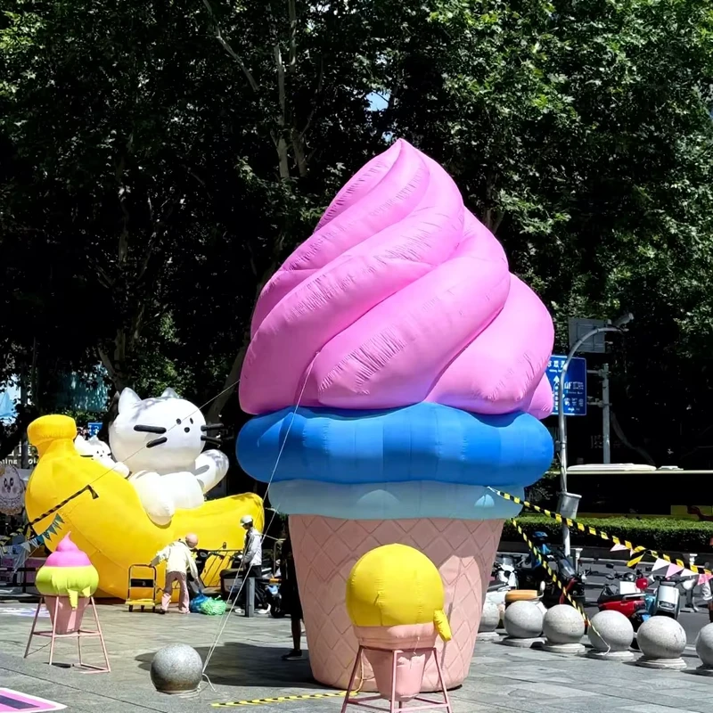 Gigante Inflável de Gelado Modelo de Sundae de Gelado Inflável, Acessório Inflável Temático de Verão para Decoração de Lojas em Centro Comercial