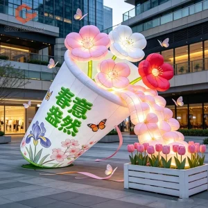 Giant Inflatable LED Flower Lights Inflatable Flower Bottle Model Blow up Bottle Can for Wedding Background Stage Decoration
