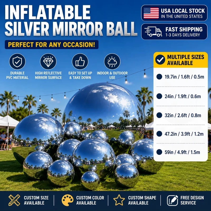 Géante boule miroir gonflable en PVC, ballon publicitaire, sphère gonflable personnalisée pour événements et promotions en extérieur
