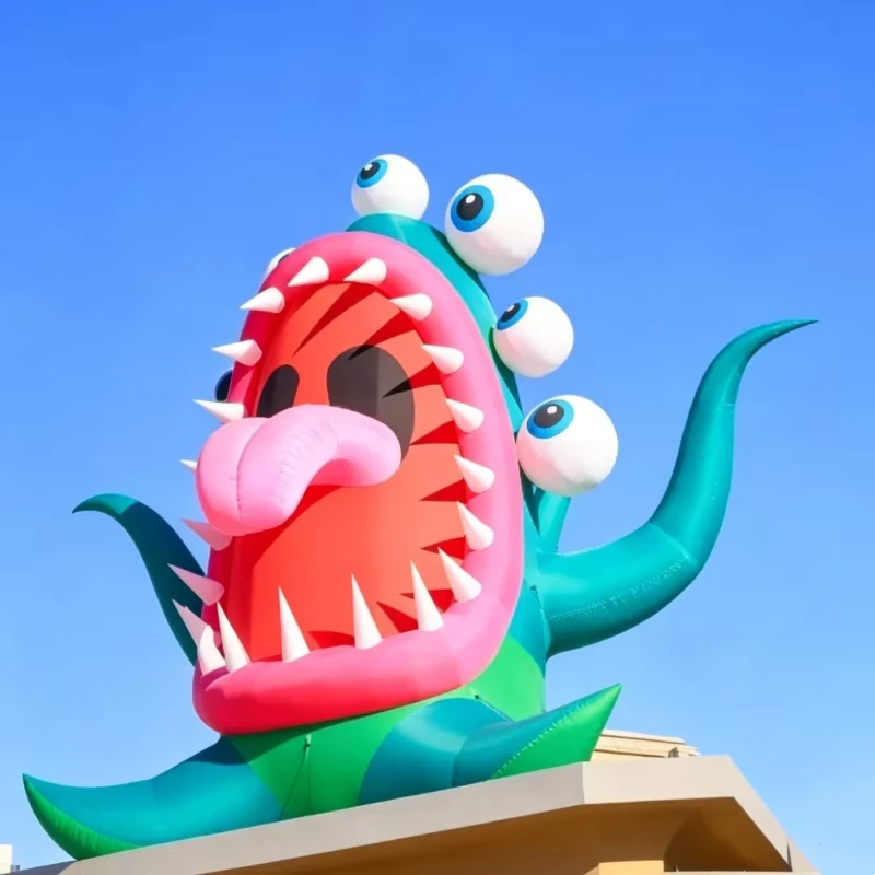 Model Kepala Monster Raksasa Inflatable Multi Mata Mulut Besar Maskot Dekorasi Pesta Tahan Air Ukuran Kustom Oxford PVC