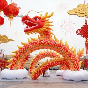 Arco Inflável Gigante do Dragão do Ano Novo - Decoração de Jardim ao Ar Livre - Modelo de Dragão Inflável para o Festival da Primavera Chinês