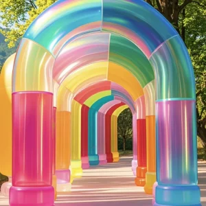 Arco de Túnel Inflable Gigante de Arcoíris Colorido para Entradas en Desfiles del Orgullo, Festivales, Bodas y Fondos de Fotografía