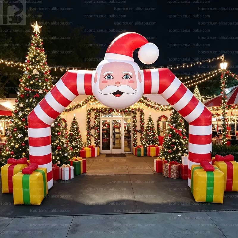 Giant Inflatable Santa Claus Arch With Gift Box Base Archway For Shopping Mall Plaza Outdoor Yard Street Christmas Party Holiday