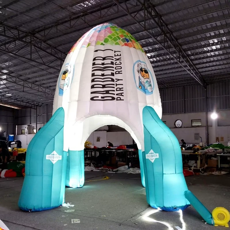 Foguete Espacial Inflável Gigante com Logótipo Grátis, Luz LED e Ventoinha