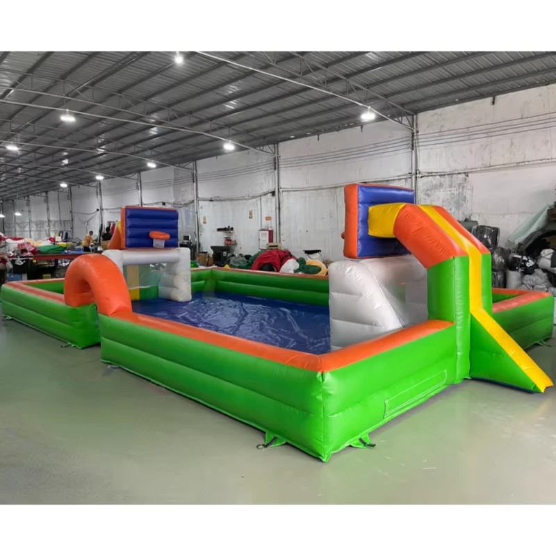 Giant Inflatable Sports Soccer Field and Basketball Hoops Games Football Court Pitch Foam Pit for Kids and Adults