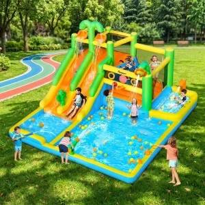 Gros château aquatique gonflable pour enfants, utilisation humide et sèche, en tissu Oxford, installation facile, 1 à 6 passagers