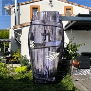 Giant Inflatable Wooden Coffin With Skeleton Hands Halloween Grave Tomb For Haunted House Retail Store Advertising Horror Decor
