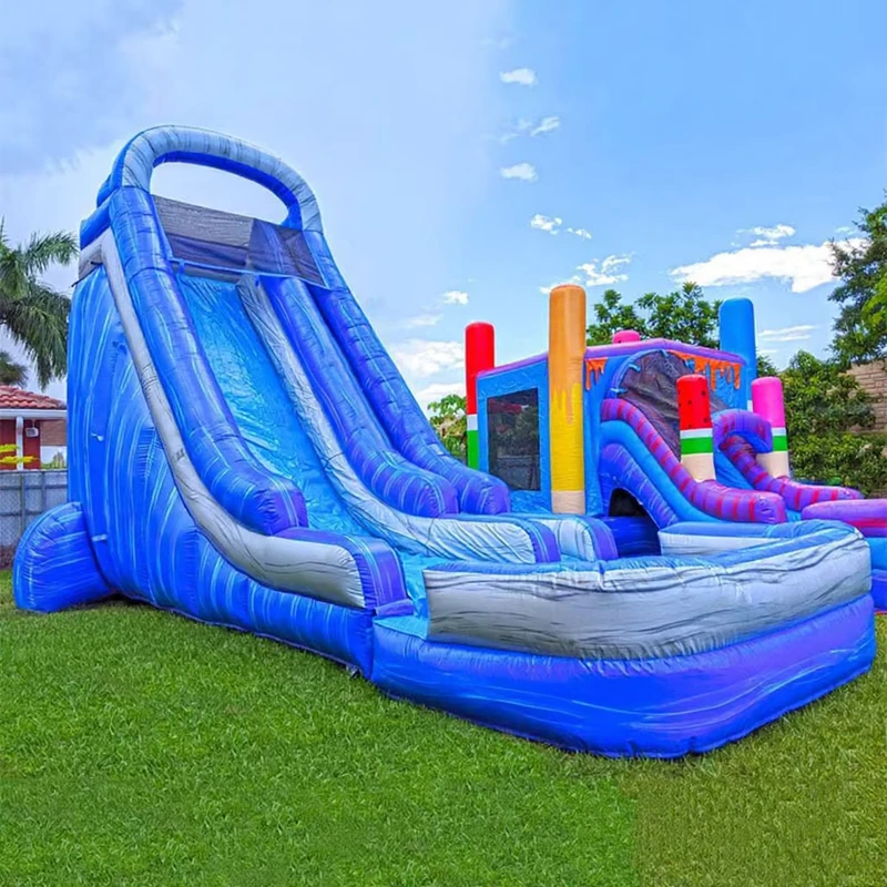 Giant PVC Blue Crush Single Backyard Lane Water Slide 22ft Inflatable Water Slide with Pool