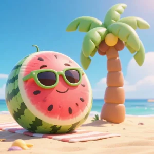 Giant PVC Coconut Palm Tree & Watermelon Inflatable Cartoon Style Beach Advertising for Creative Activities