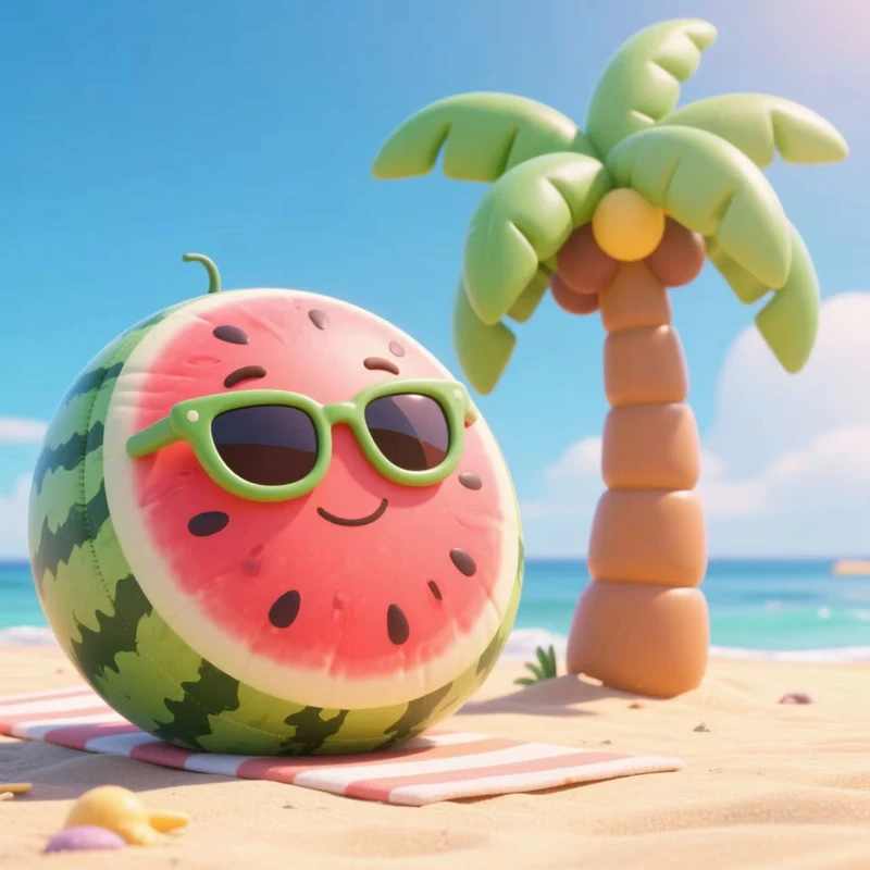 Pohon Kelapa PVC Raksasa & Semangka Inflatable Gaya Kartun untuk Iklan Pantai Kegiatan Kreatif
