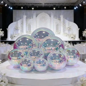 Giant PVC Inflatable Mirror Sphere 1m 40inch Shiny Ball UV Printed Electric Pump Advertising Balloon Eye catching Custom Logo