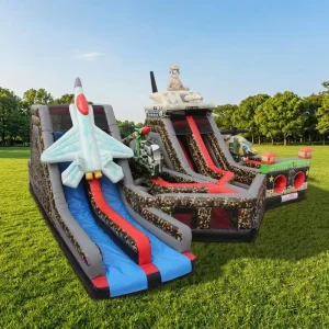 Giant Rush Inflatable Obstacle Course Warcraft Obstacle Course with Plane and Tank