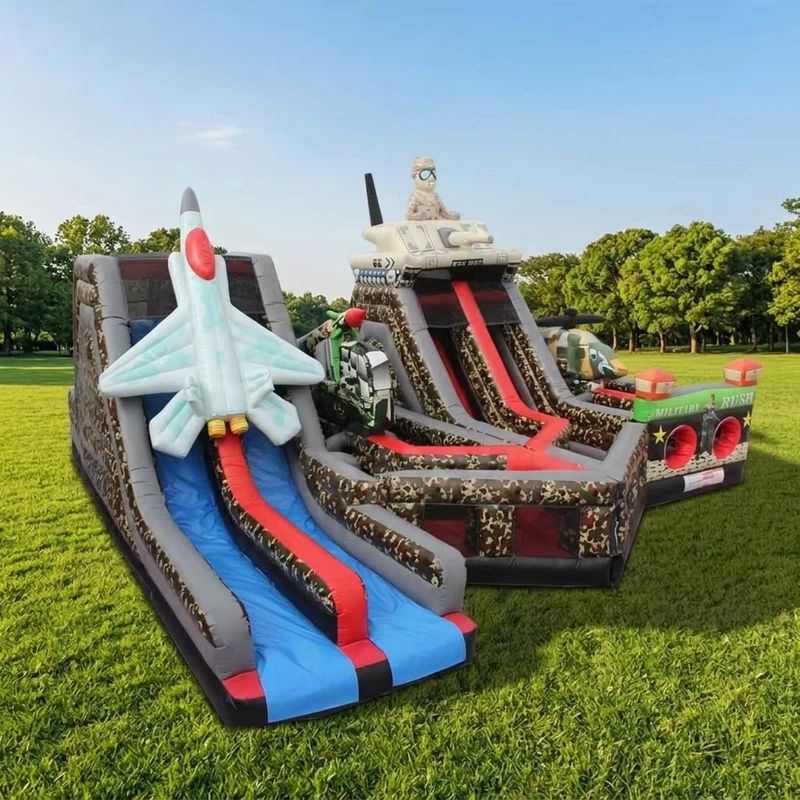 Giant Rush Inflatable Obstacle Course Warcraft Obstacle Course with Plane and Tank