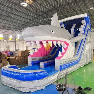 Giant Shark Theme Heavy Duty Water Slide Splash Pool Community Gatherings and Events Dual Lane Inflatable Slide