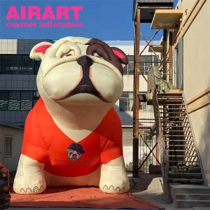 Bóng bay hình chó bulldog hoạt hình khổng lồ, dễ thương, áo đỏ, có bán