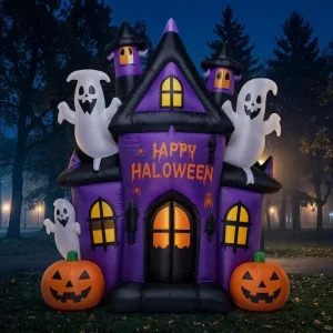 Castillo Inflable de Tela Oxford Reforzada con Costuras LED Gigante Impermeable para Decoración de Halloween y Exhibición Exterior