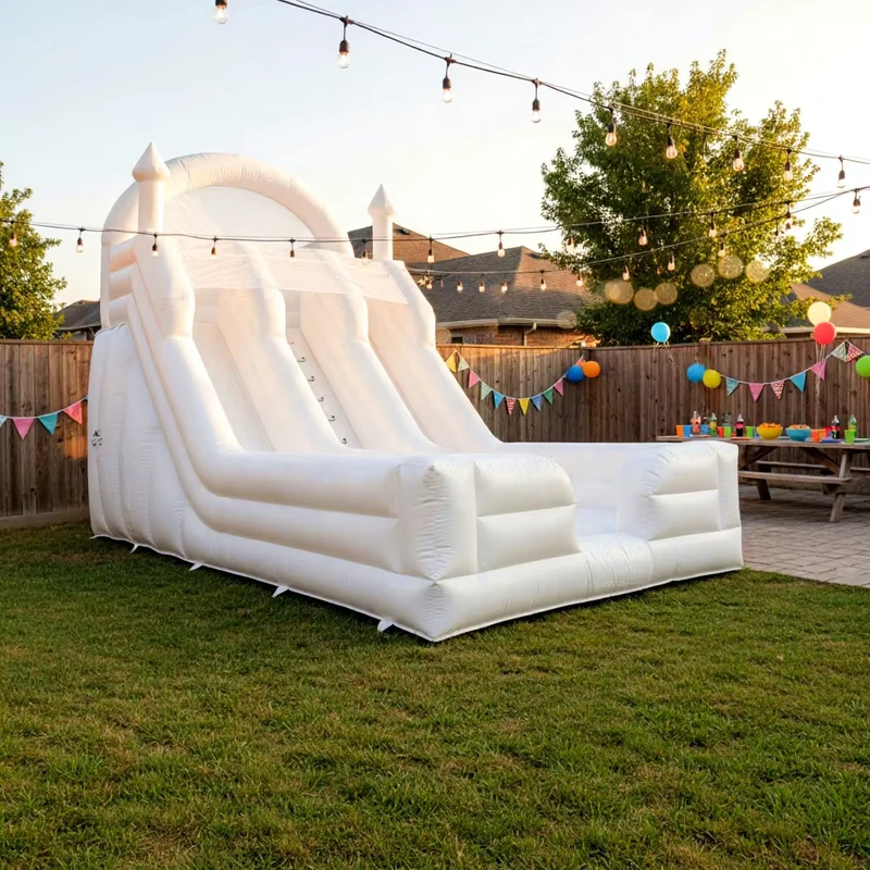 Giant White Double-track Inflatable PVC Dry Wet Slides Easy Setup for Kids Activities Parties Available for Rent