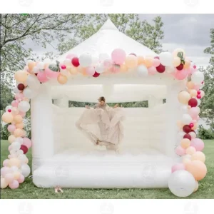 Giant White Inflatable Wedding Bouncy Castle With Roof Commercial Advertising Inflatables Wedding Bounce House