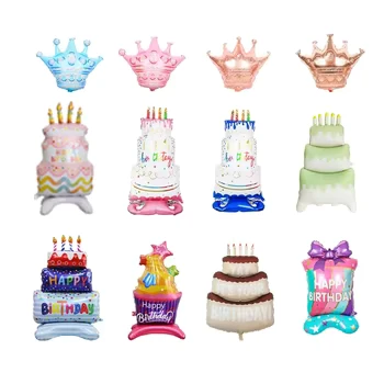 선물 상자 케이크 소녀 왕관 어린이 장식 풍선 파티 생일 알루미늄 마일러 생일 호일 풍선
