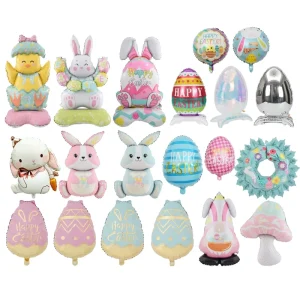 Gift Rabbit Shaped Round Stand Easter Egg Bunny Mylar Aluminum Helium Matte Foil Balloons for Easter Party Decoration