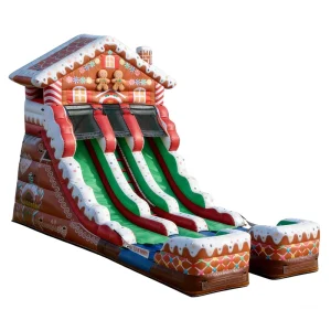 Gingerbread House Themed Inflatable PVC Eco Friendly Water Slide for Kids Christmas Adventure Play Equipment Commercial Grade