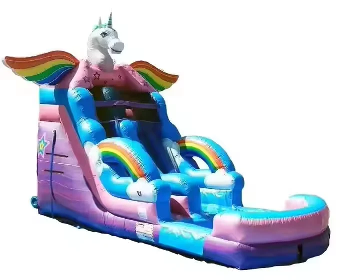Castelo Inflável Arco-Íris para Meninas com Escorrega Inflável e Piscina para Festas