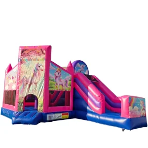 Girls Unicorn Playground Commercial PVC Inflatable Bouncy Castle Slide Jumping House Combo for Rental 20 Person Capacity