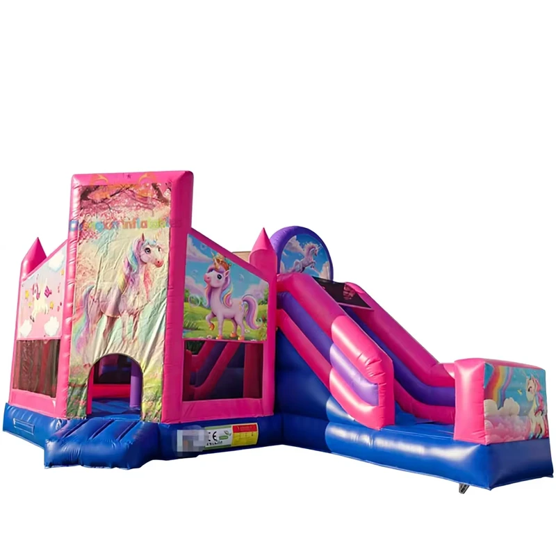Girls Unicorn Playground Commercial PVC Inflatable Bouncy Castle Slide Jumping House Combo for Rental 20 Person Capacity