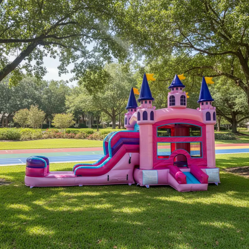 Glitter Grand Royal Castle Commercial Inflatable Bounce House with Slide Wet or Dry Combo for Rental Business