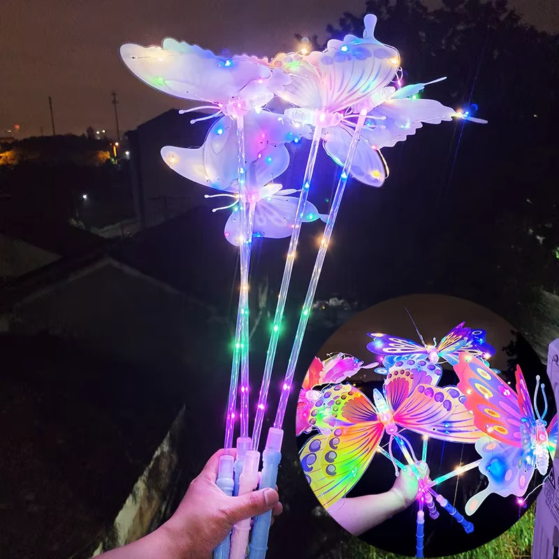 Glow LED Stick Butterfly Decoration LED Colorful Handheld Flash Luminous Swing Butterfly Stick LED Sticks Party