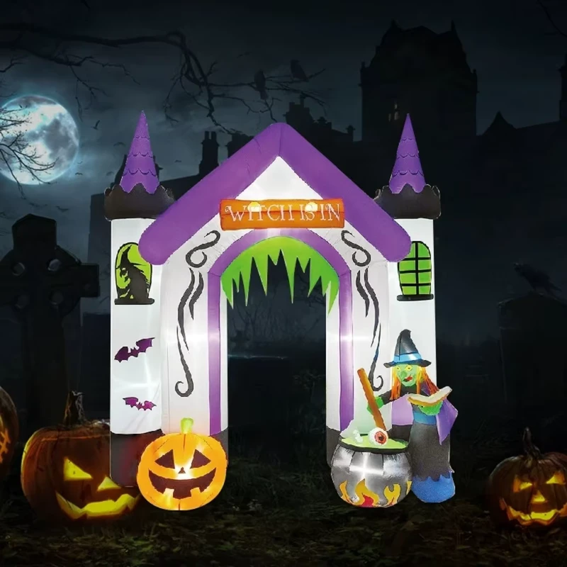 光る装飾用庭のオーナメント ハロウィンインフレータブルキャッスル 魔女・かぼちゃ・ゴーストアーチ インフレータブル LEDライト付き