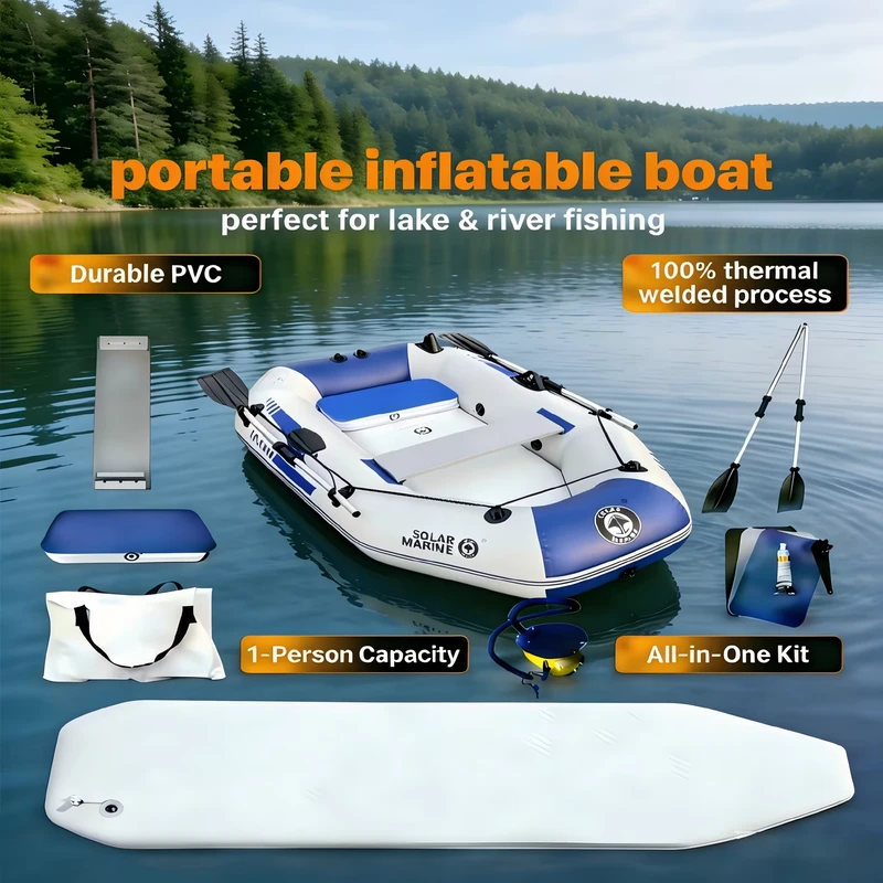 Bote Inflável de Pesca de 1 Pessoa, 175cm, Kayak de PVC Seguro, Cano sem Almofada de Ar, Pode Usar em Água Salgada
