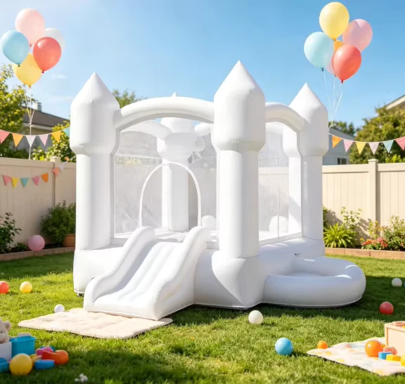 Golden Art Oxford Cloth White Inflatable Bounce House Castle Slide Easy Setup Kids Backyard Wedding Birthday Party