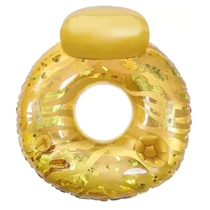 Golden Sparkle Confetti Pool Lounge Inflatable Pool Float Swim Ring with Cup Holder Phone Holder for Teens Adults