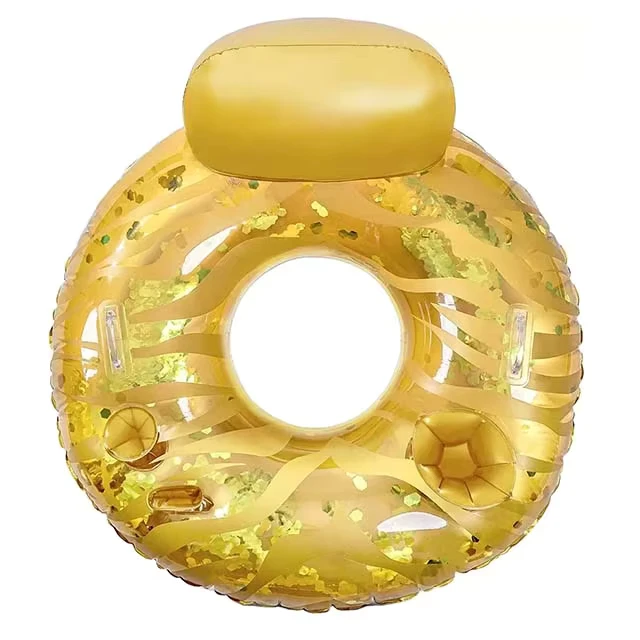गोल्डन स्पार्कल कॉन्फेटी पूल लाउंज inflatable पूल फ्लोट, स्विम रिंग, कप होल्डर, फोन होल्डर, किशोरों और वयस्कों के लिए