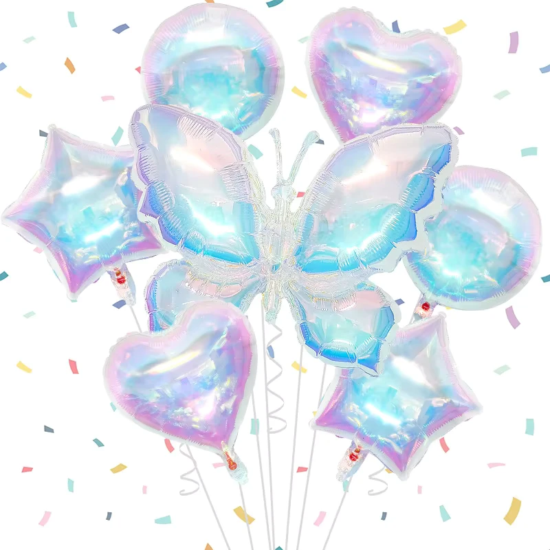 Globos de aluminio transparentes en forma de mariposa, coloridos, decoración de fiesta de amor, globos de aluminio para niños