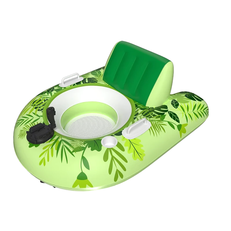 Transat Gonflable Motorisé Thème Fleurs Vertes avec Anneau de Natation pour Adultes PVC ÉCO-FRIENDLY Capacité 100-500kg