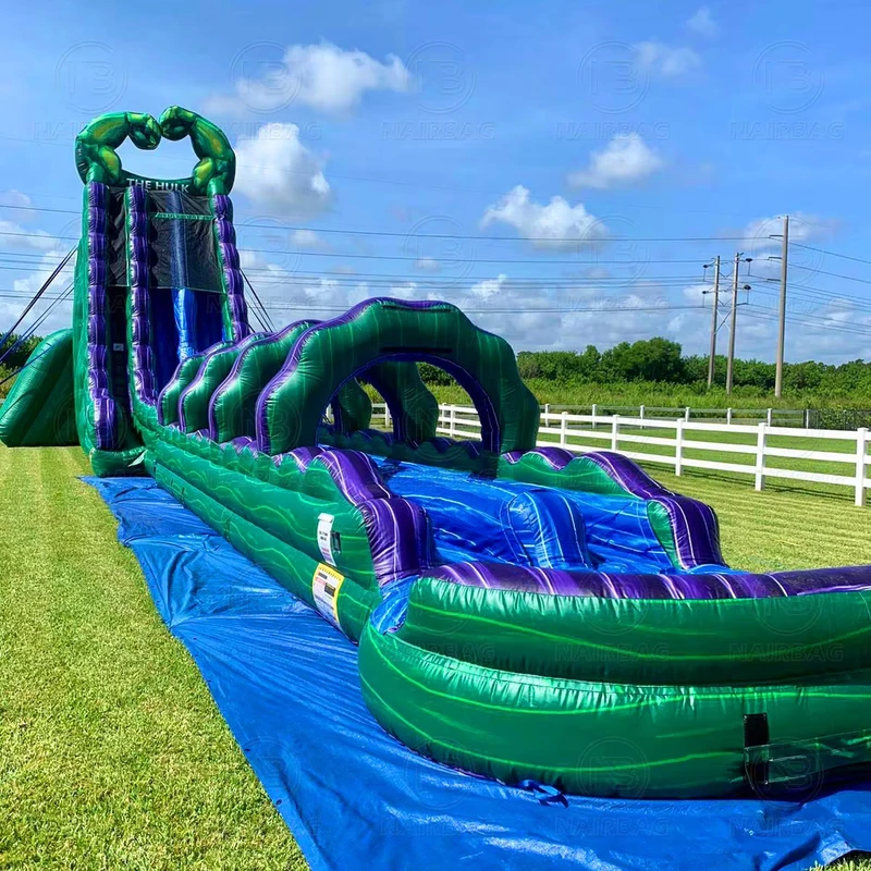 Grüne große aufblasbare Rutschen für den Sommer, Outdoor-Wasserpark, Kinder aufblasbare Wasserrutsche mit Pool