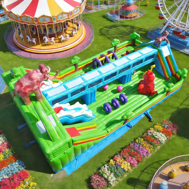 Green Pastel Outdoor Inflatable Playground Bouncer Combo Inflatable Theme Park Bouncer Castle for Business Rentals