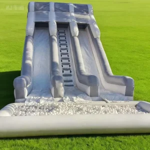 Grey White Inflatable Dry Slide Commercial Double Lines Slide Inflatable Water Slide with Pool Slide for Parties Summer Events