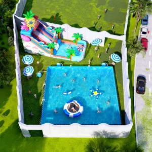 Ground Water Park Aufblasbar mit Wasserrutschen und Sprinklern Sommer Aufblasbarer Wasserpark für Kinder
