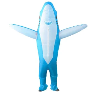 Costume de mascotte gonflable bleu requin en polyester, cosplay adulte, design animal pour carnaval d'Halloween