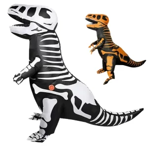 Fantasia Inflável de Dinossauro T-Rex para Adultos e Crianças, Traje de Esqueleto Engraçado para Festa de Carnaval de Halloween