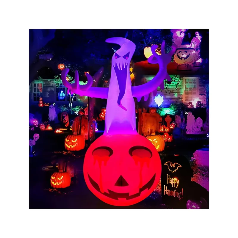 Decorações e Ornamentos Infláveis de Halloween e Natal para Festas ao Ar Livre, Abóbora e Fantasma Infláveis com Luz LED em PVC