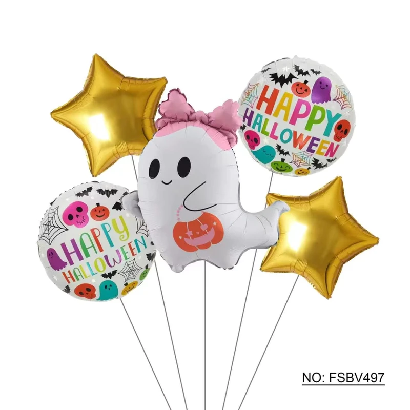 Set Balon Foil Pesta Halloween, Wisuda, Paskah 28" Pasokan Massal, Terisi Helium, Mengapung Tahan Lama, Labu, Hantu, Bola Mata, Gula
