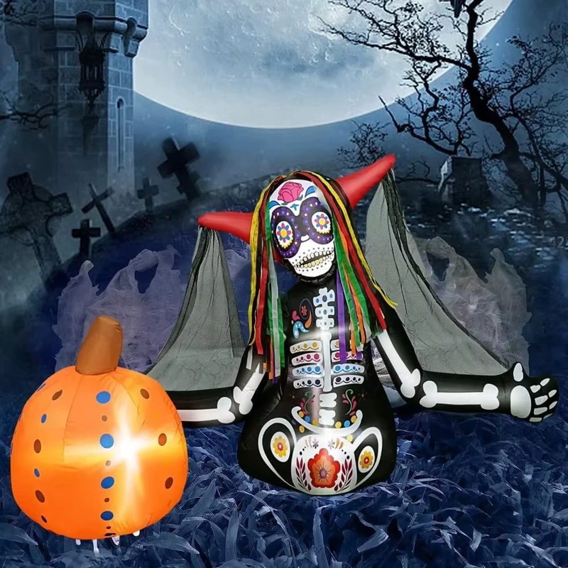 Decorações Infláveis de Halloween com Esqueletos, Zumbis, Noivas, Abóboras e Infláveis Decorativos Iluminados por LED