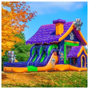Halloween Inflatable Combo Bounce Slide Pumpkin Bounce House Bouncy Castle PVC Material Easy Setup for Outdoor Party Decoration