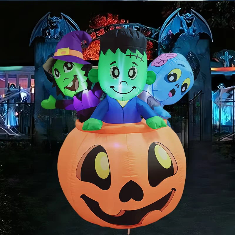 Mô hình bơm hơi Halloween 24630, đèn LED hình bí ngô, phù thủy xanh, quái vật, trang trí lễ hội ngoài trời