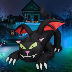 Halloween Inflatable Model Moving Head Wings Black Cat LED Light-up Outdoor Decoration Courtyard Party Ornaments